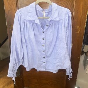 Free People Light Blue Button-Up Women's Top
